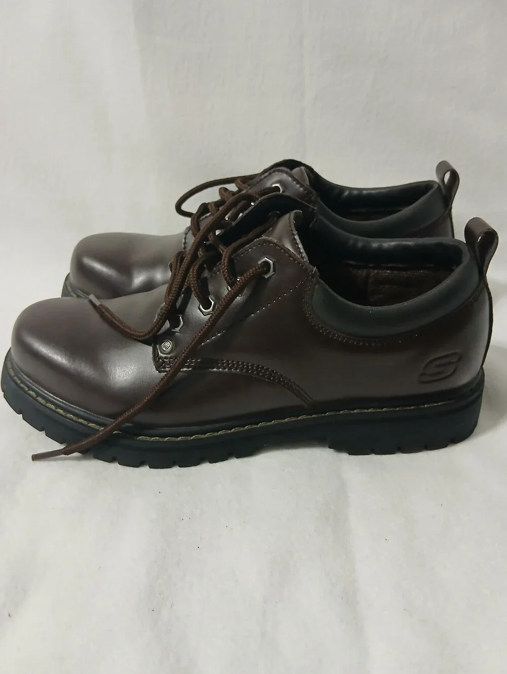 Skechers Men's Dark Brown Leather Lace-Up Derby Shoes